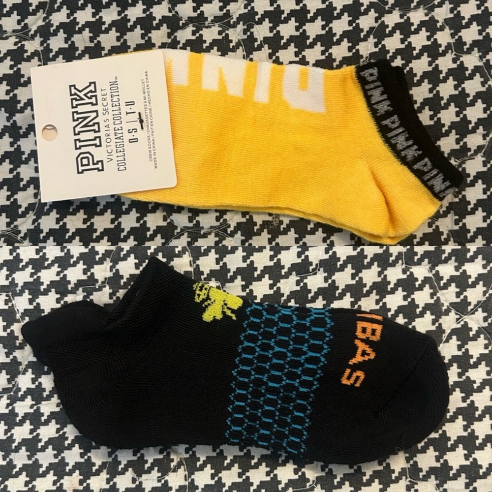 🧦V/S PINK COLLEGIATE COLLECTION Yellow Socks S & BOMBAS Black Bee Ankle Socks XS